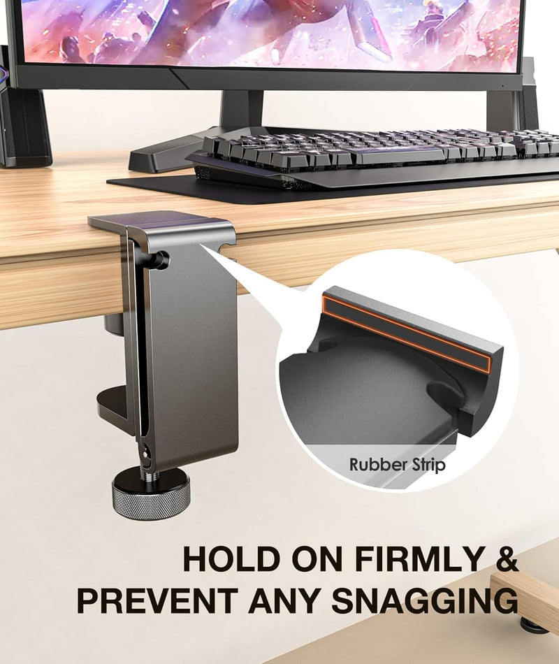Headphone Hook Desk, Headphones Stand under Table Foldable Headset Holder Clamp Hanger Mount, Built in Cable Clip Organizer for PC Gaming, Office, Backpack Bag Purse Hanging