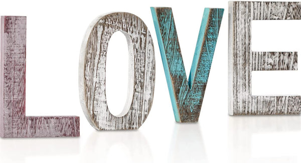 “LOVE” Decorative Wooden Letters – Large Wood Letters for Wall Décor in Rustic Blue, White and Grey – Rustic Home Decoration for Living Room - Rustic Home Décor Accents – Farmhouse Decor