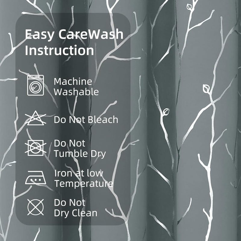 Blackout Curtains Silver Foil Print Tree Branches Grommet Drapes, Room Darkening Thermal Insulated Curtains, Noise Reducing Blackout Curtain for Bedroom, Light Grey, 52Wx63L, 2 Panels