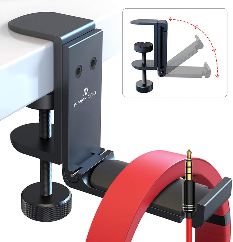 Headphone Hook Desk, Headphones Stand under Table Foldable Headset Holder Clamp Hanger Mount, Built in Cable Clip Organizer for PC Gaming, Office, Backpack Bag Purse Hanging