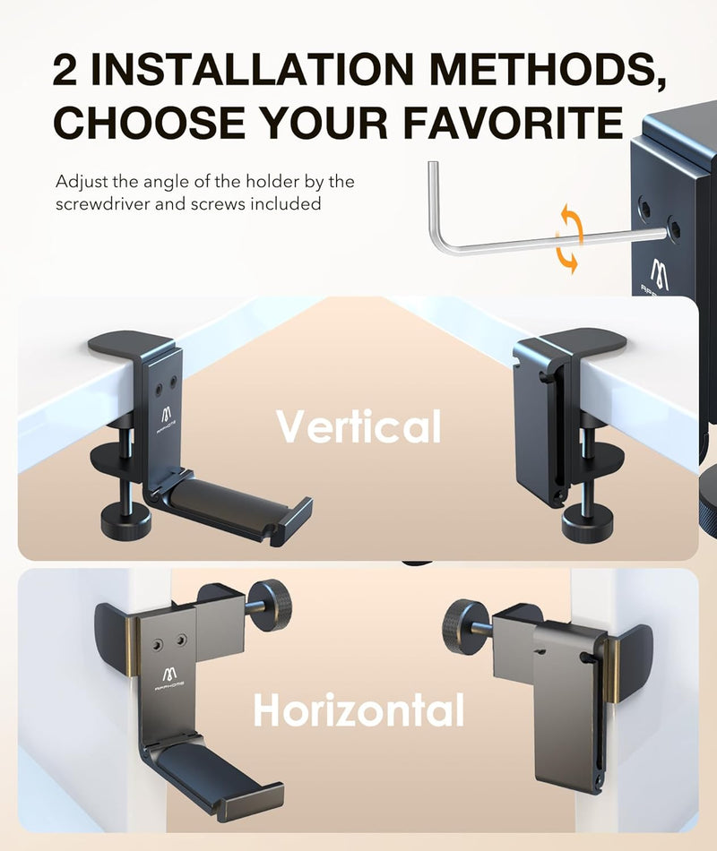 Headphone Hook Desk, Headphones Stand under Table Foldable Headset Holder Clamp Hanger Mount, Built in Cable Clip Organizer for PC Gaming, Office, Backpack Bag Purse Hanging